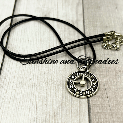 Antique Silver Style Clock Face Pendant on Handmade Waxed Cord Necklace. - Image 7