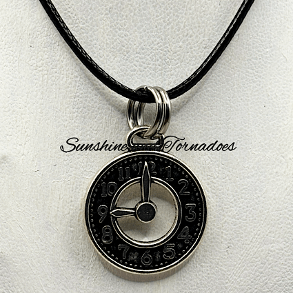 Antique Silver Style Clock Face Pendant on Handmade Waxed Cord Necklace. - Image 4