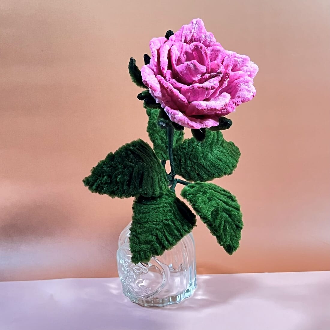 Fuzzywire Crinkled Rose with Woven Leaves