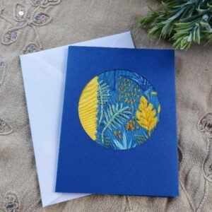 Royal Blue A6 blank greeting card with handstitched panel