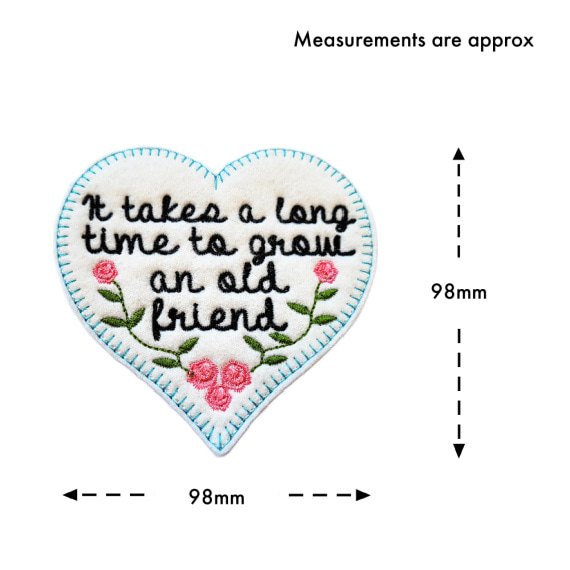 Heart-shaped felt hanging decoration shown with approximate measurements. The heart measures around 98 mm in height and 98 mm in width.