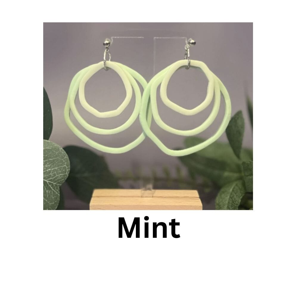 Shades Of Mint gradient hoop earrings in pastel green tones, handmade polymer clay minimalist jewellery by Lollygag Sheffield.