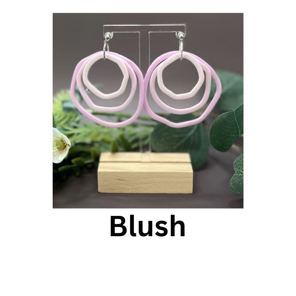 Shades Of Blush gradient stud earrings in soft pink tones, handmade polymer clay minimalist jewellery by Lollygag Sheffield.