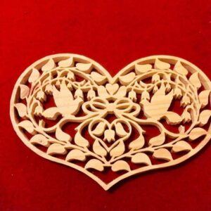 Handcut Wooden Heart Picture with Doves – Perfect Wedding or Anniversary Gift
