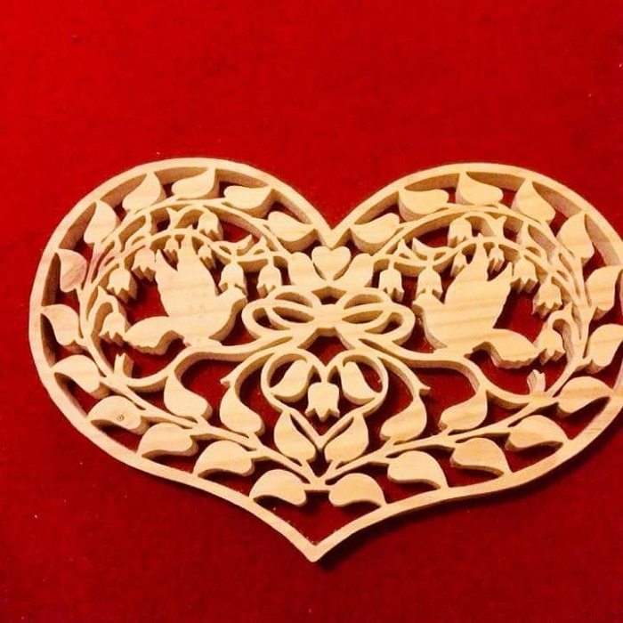 Handcut Wooden Heart Picture with Doves - Perfect Wedding or Anniversary Gift