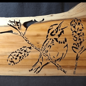 Handcrafted Wooden Bird Picture with Live Edge – Customizable Background Color