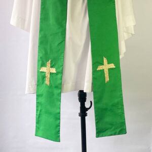 Green Clergy Stole with Golden Hand Embroidery
