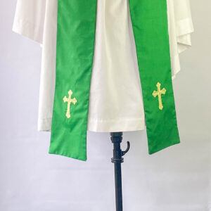 Green Clergy Stole with Golden Hand Embroidery