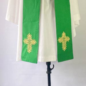 Green Clergy Stole with Golden Hand Embroidery