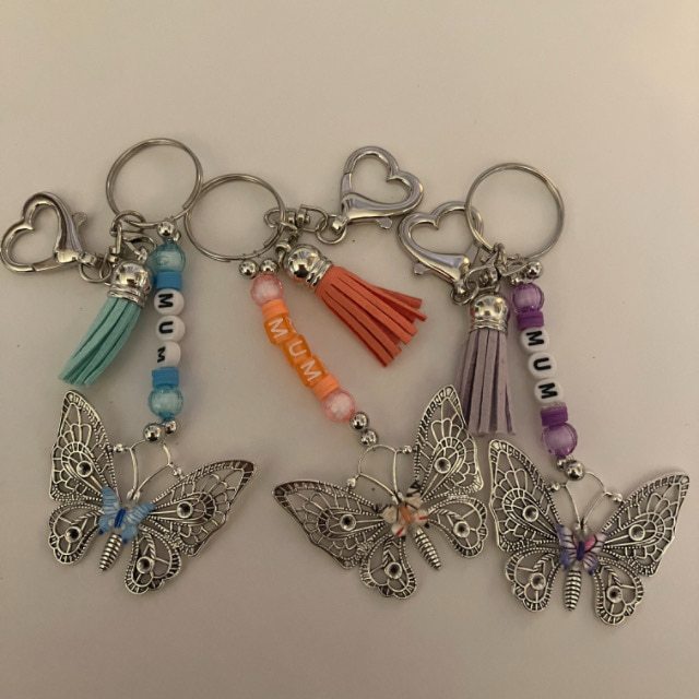 Butterfly Bag Charm/Keyring with Blue Beads and any name Personalisation. - Image 4