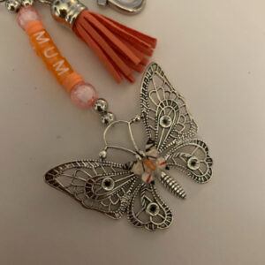 Butterfly Bag Charm/Keyring with Orange Beaded “MUM” Personalisation.