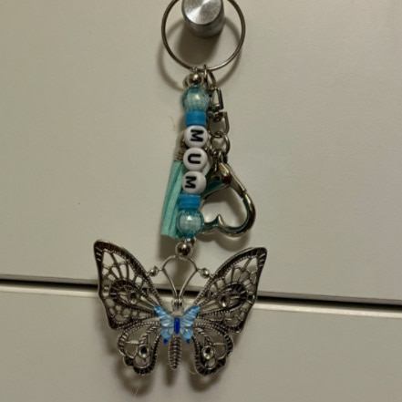 Butterfly Bag Charm/Keyring with Blue Beads and any name Personalisation. - Image 3