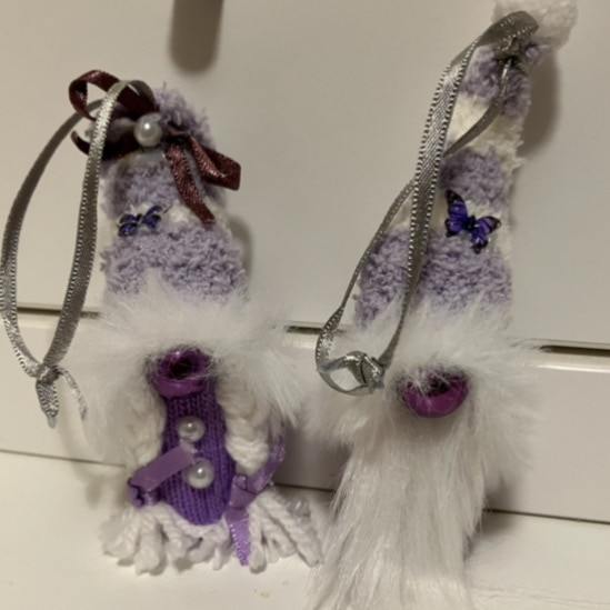 Barry & Amy - The Purple Butterfly Gift Gonks. Hanging Dangle Decorations. In Aid of Fibromyalgia Awareness.