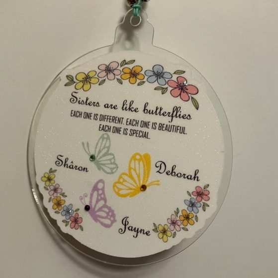 Beautiful Butterfly Sisters/Daughters Keepsake. Beaded Personalised Dangle Decoration - Image 3
