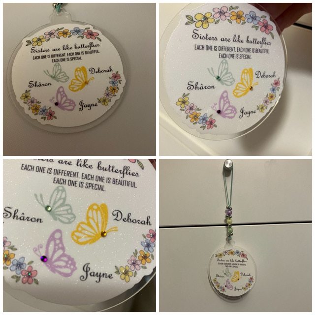 Beautiful Butterfly Sisters/Daughters Keepsake. Beaded Personalised Dangle Decoration