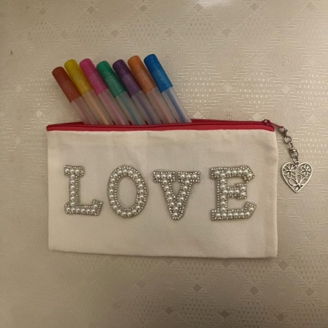 Embellished Pencil Case/Make-up Purse/Cosmetics Bag with floral filigree heart charm - Image 4