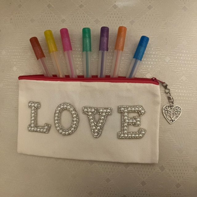 Embellished Pencil Case/Make-up Purse/Cosmetics Bag with floral filigree heart charm - Image 5