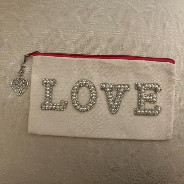 Embellished Pencil Case/Make-up Purse/Cosmetics Bag with floral filigree heart charm