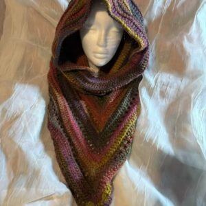 Wild Oleander Hooded Scarf in Autumnal Shades – Chunky Acrylic Yarn