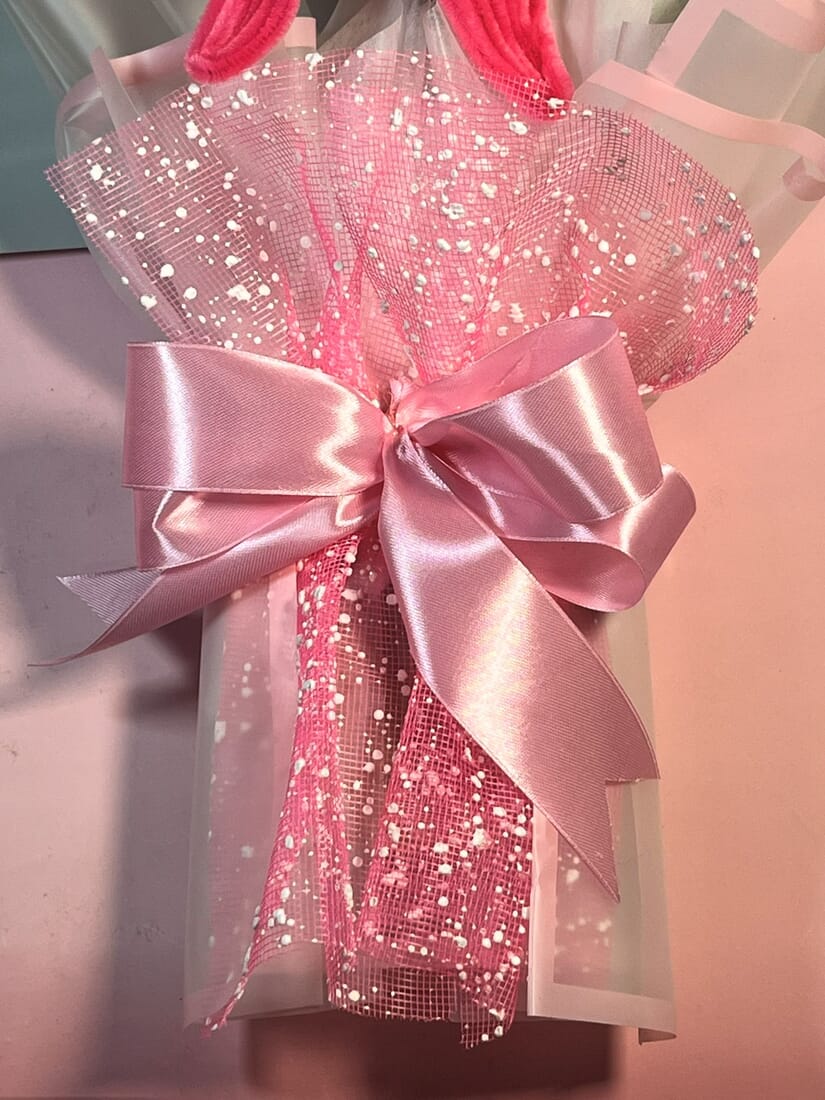 Fuzzywire Everlasting Wrapped Bouquet with Tulip, Gerbera, Lily & Filler Flowers - Image 3