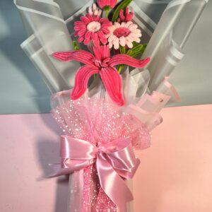 Fuzzywire Everlasting Wrapped Bouquet with Tulip, Gerbera, Lily & Filler Flowers