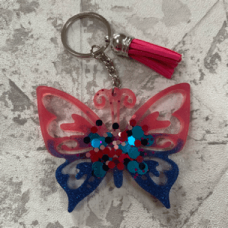 Customisable Butterfly Key Rings and Bag Charms with Glitter Centre - Image 3