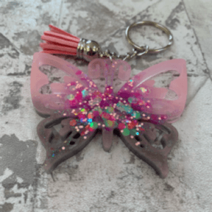 Customisable Butterfly Key Rings and Bag Charms with Glitter Centre