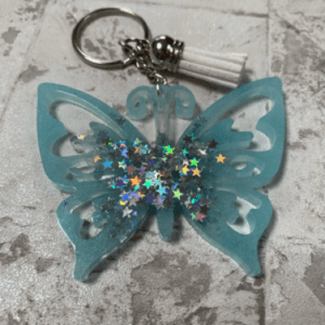 Customisable Butterfly Key Rings and Bag Charms with Glitter Centre