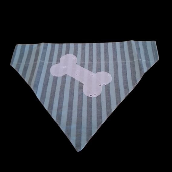 Large Dog Bandana colour blue and grey striped fabric