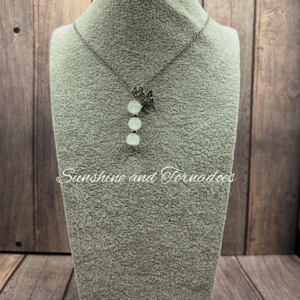 Handmade Moonstone Gemstone Pendant with Stainless Steel Chain and Findings and Pave Butterfly Charm.