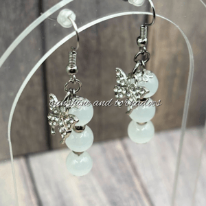 Handmade Moonstone Gemstone Earrings with Stainless Steel Findings and Pave Butterfly Charm.