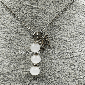 Handmade Moonstone Gemstone Pendant with Stainless Steel Chain and Findings and Pave Butterfly Charm.