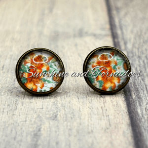 🌼✨ Vintage Floral Glass Cabochon Stud Earrings ✨🌼