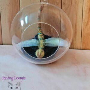 Needle felted dragonfly bauble – yellow highlights with blue flower