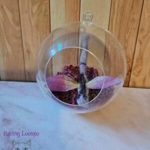 Needle felted dragonfly bauble – purple highlights with red flower