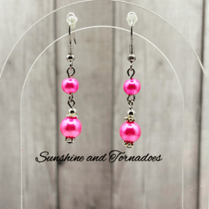 Handmade Drop Earrings. Pink Pearl Beads. Hypoallergenic Ear Wires. Elegant Jewellery. Wedding Jewellery.