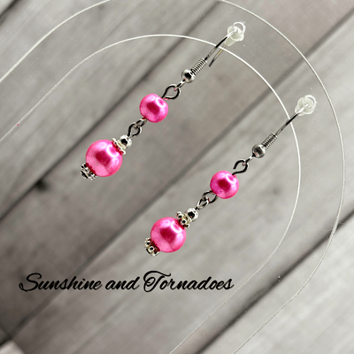 Handmade Drop Earrings. Pink Pearl Beads. Hypoallergenic Ear Wires. Elegant Jewellery. Wedding Jewellery. - Image 3