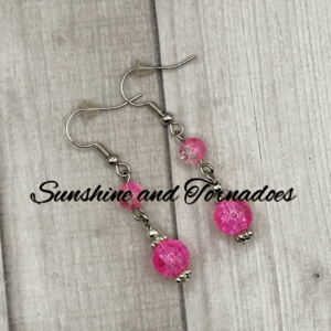Handmade Drop Earrings. Pink and White Crackle Beads. Hypoallergenic Ear Wires. Elegant Jewellery. Wedding Jewellery.