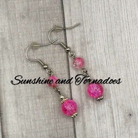 Handmade Drop Earrings. Pink and White Crackle Beads. Hypoallergenic Ear Wires. Elegant Jewellery. Wedding Jewellery. - Image 4