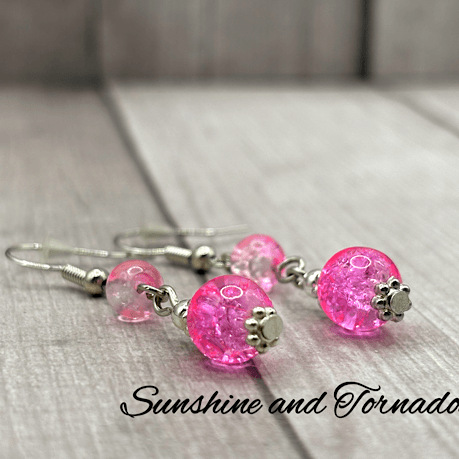 Handmade Drop Earrings. Pink and White Crackle Beads. Hypoallergenic Ear Wires. Elegant Jewellery. Wedding Jewellery. - Image 5