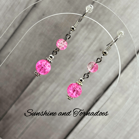 Handmade Drop Earrings. Pink and White Crackle Beads. Hypoallergenic Ear Wires. Elegant Jewellery. Wedding Jewellery. - Image 6