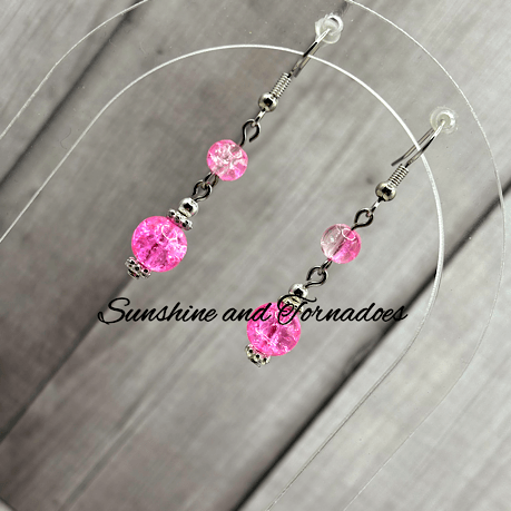 Handmade Drop Earrings. Pink and White Crackle Beads. Hypoallergenic Ear Wires. Elegant Jewellery. Wedding Jewellery. - Image 7