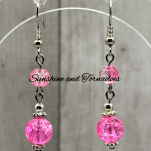 Handmade Drop Earrings. Pink and White Crackle Beads. Hypoallergenic Ear Wires. Elegant Jewellery. Wedding Jewellery.