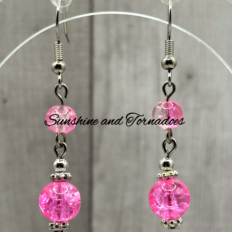 Handmade Drop Earrings. Pink and White Crackle Beads. Hypoallergenic Ear Wires. Elegant Jewellery. Wedding Jewellery. - Image 2