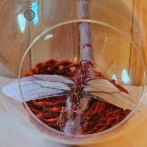 Needle felted dragonfly bauble – red highlights with copper flower