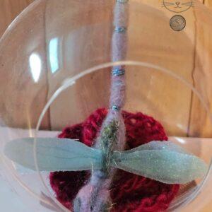 Needle felted dragonfly bauble – silver highlights with red flower