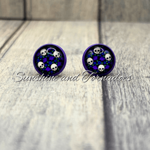 💜💀 Purple Skull Enamel Stud Earrings 💀💜