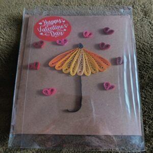 Valentines Day Card – quilled umbrella with raining hearts