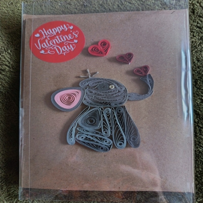 Valentine's Day Card -Quilled Elephant Blowing Hearts Design