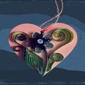 Quilled Blue flower – heart shaped hanging decoration